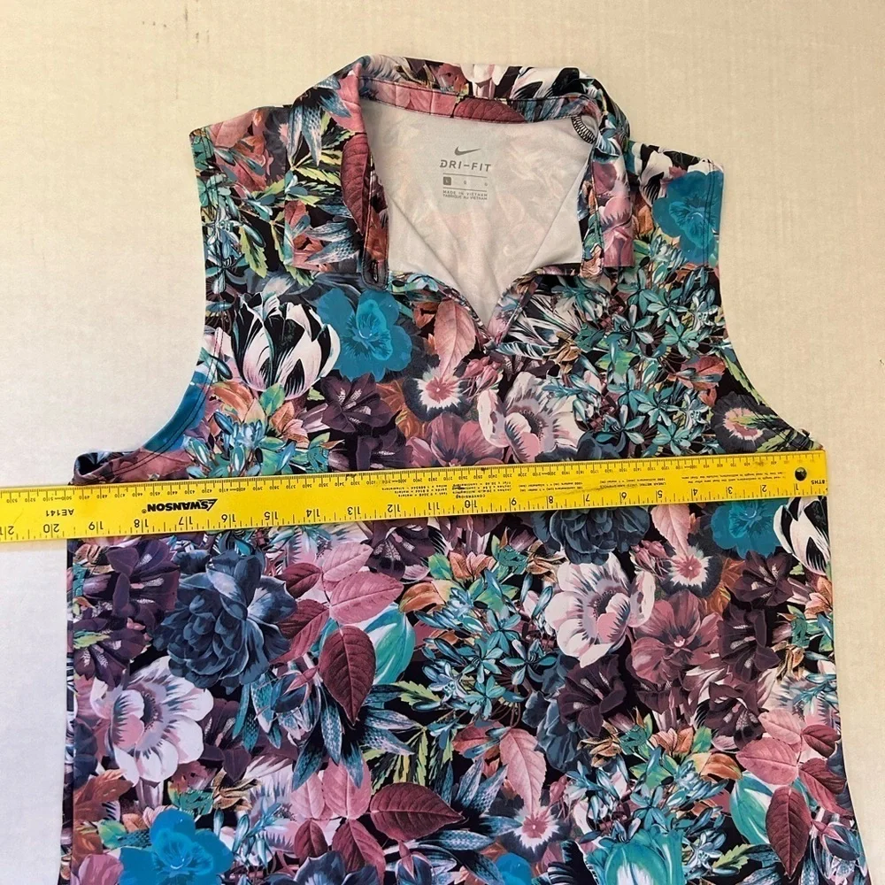 Nike Dri Fit Blue Pink floral Sleeveless‎ Polo golf Tank Top Sz-L. H18